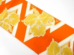 アンティーク　佐々木織物製　変わり松皮菱に花模様織り出し袋帯（着用可）